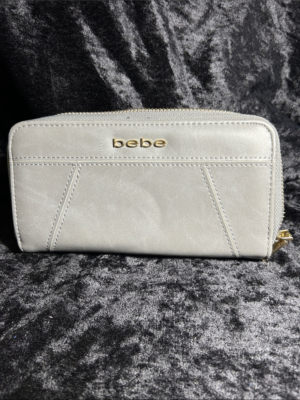 bebe Light Gray Zip-Around Wallet with Gold Logo